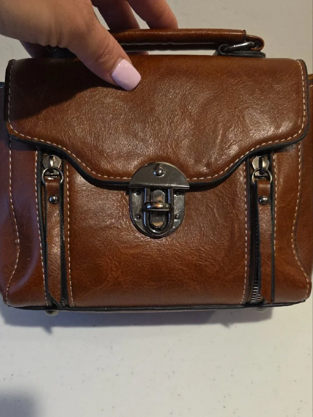 Brown Leather Crossbody Satchel Handbag